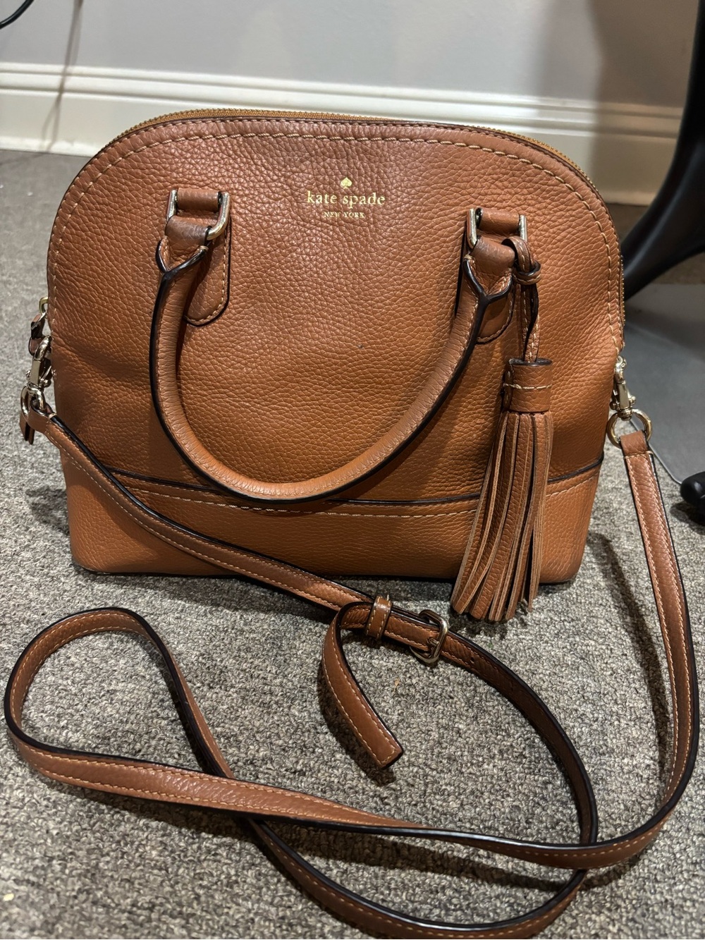 Kate Spade McCall Street Carli Brown Pebbled Leather Tassel Satchel Handbag